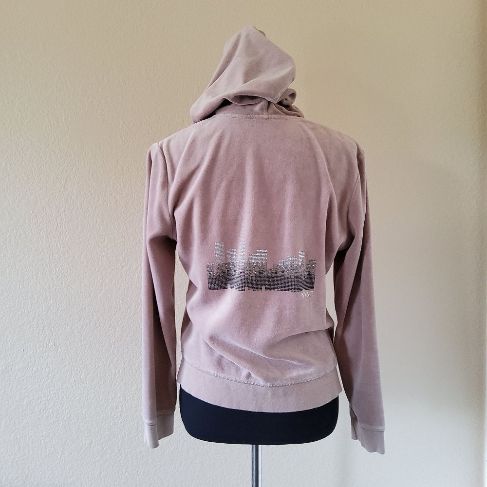 New York & Co. Tan Velvet Zip Up Hoodie Sweatshirt Sweater Size M